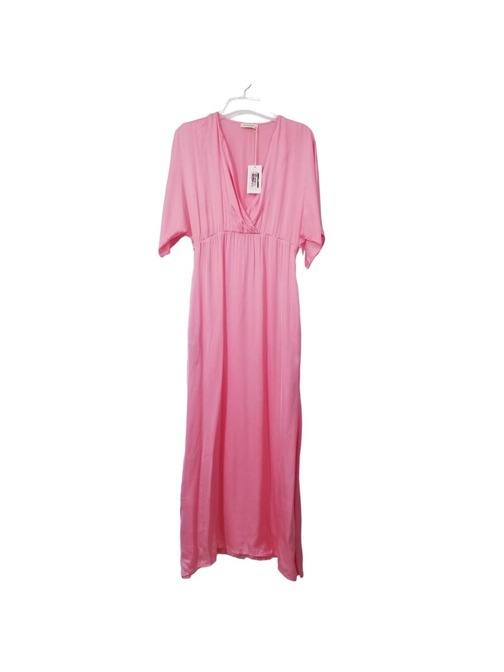 StarkX Pink Satin Geranium Maya Maxi Dress Empire Waist with Pockets